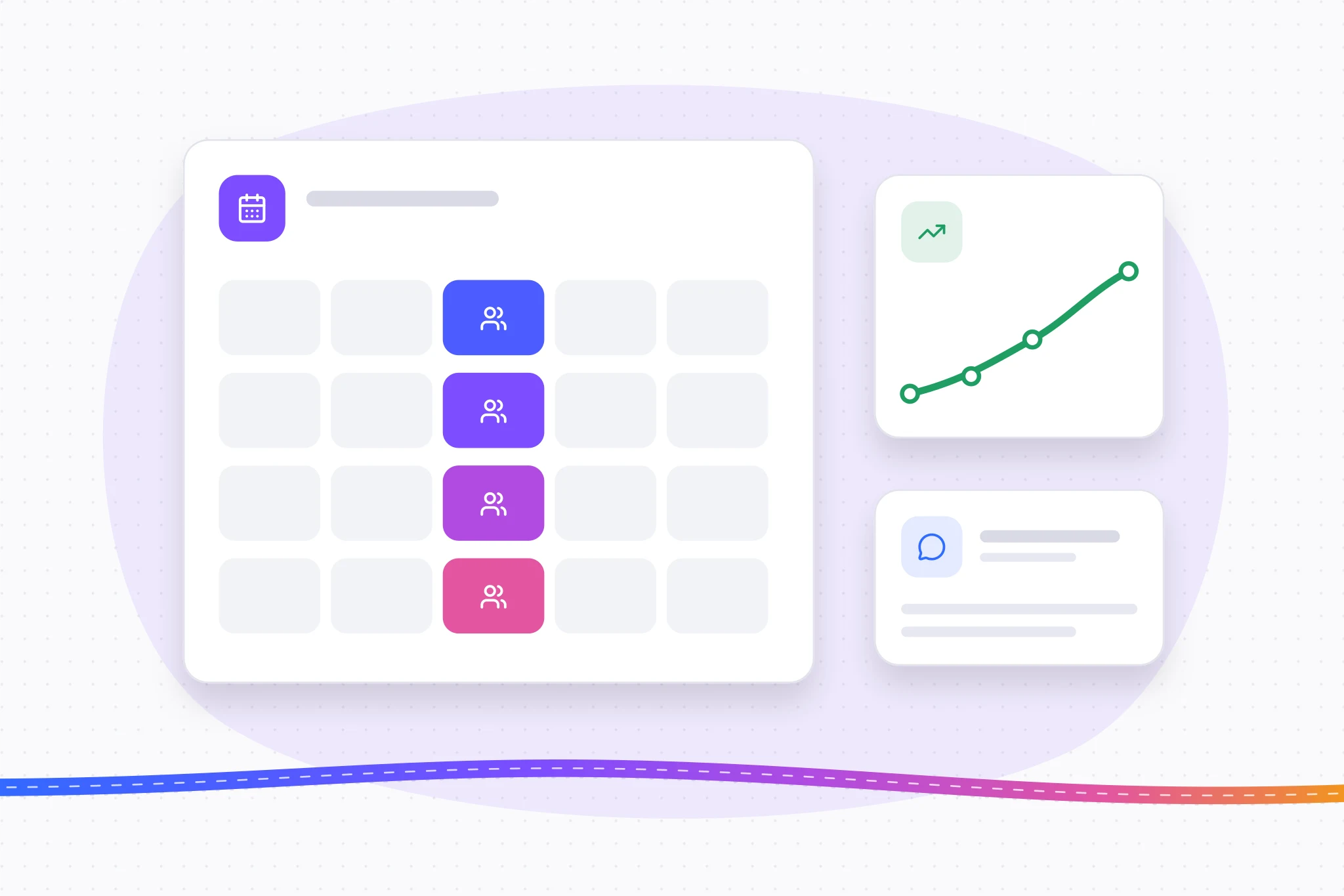 Illustration: a manager–new hire check-in every week of the first month, and progress trending up.